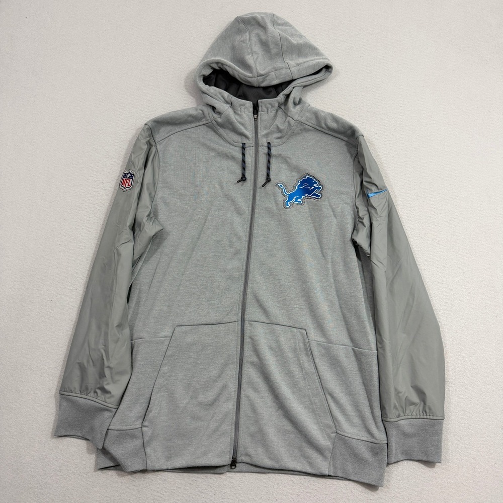 Nike Full Zip Hoodie Men's XL Gray Detroit Lions Football Onfield Dri-Fit